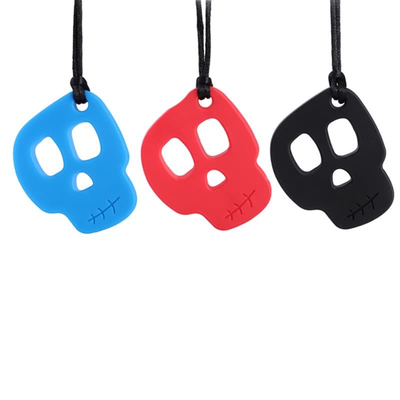 Autism Children's Skull Head Teeth Gum Silicone Chew Necklace Tooth Grinder Pendant Sensory Chewing Toy Baby Feeding Supplies
