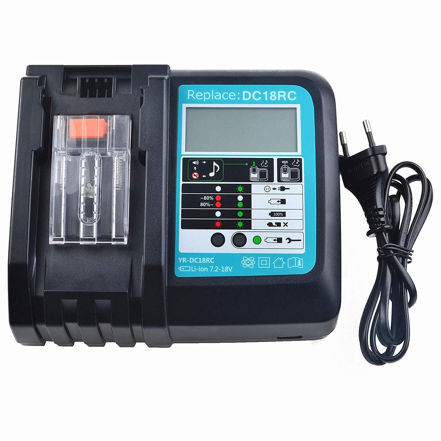 Replaces Makita Makita charger DC18RC charger 18V fast charging with LCD display without USB port