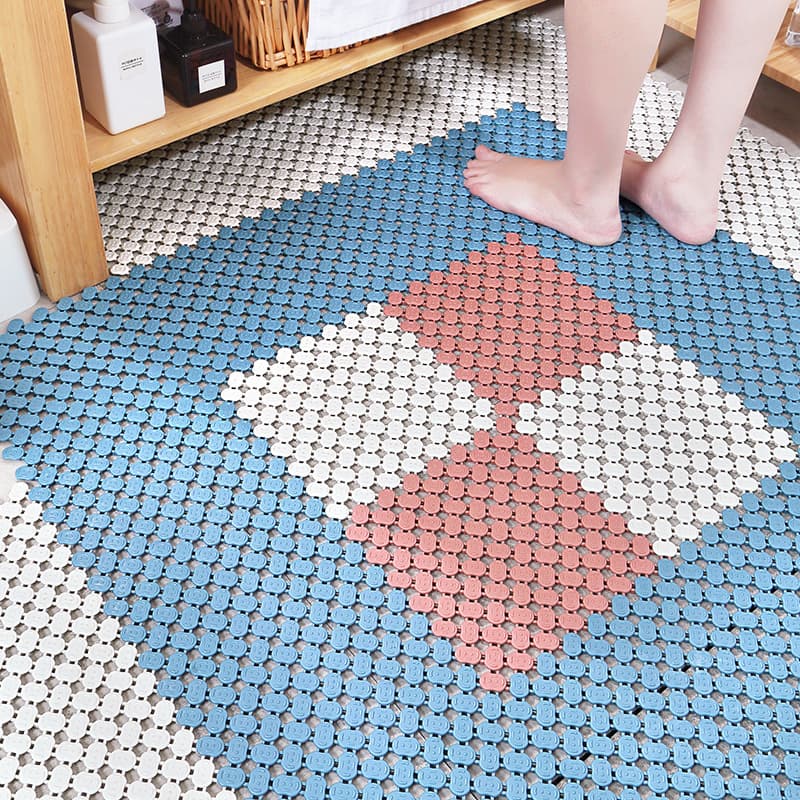 DIY Bathroom Anti-Slip Mat Hollow Waterproof Carpet TPE Splicing Shower Room Full Coverage Foot Pad Simple Modern Style
