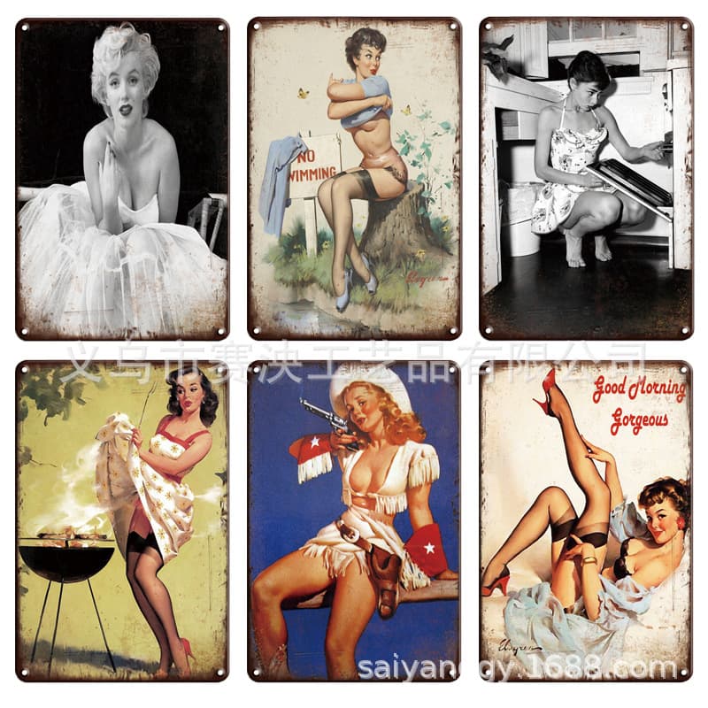 Retro Beauty Movie Poster European American Tin Sign Bar Decor Creative Restaurant Industrial Style Wall Hanging