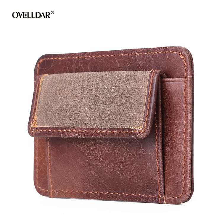 Vintage Waxed Canvas Card Holder for Men and Women, Genuine Leather Credit Card ID Wallet, Coin Purse, Bank Card, Meal Card