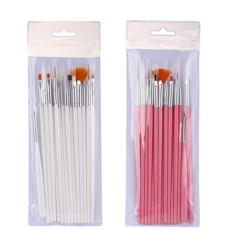 Nail Art 15-Piece Brush Set White Handle Pink Handle Nail Gel Brush Flower Brush Line Drawing Dot Painting Creative Painting Brush