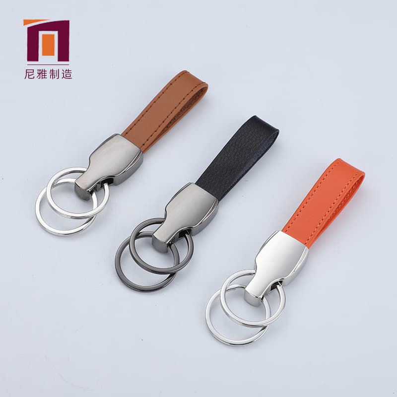 Men's business leather car key ring metal buckle processing personalized logo alloy engraving factory