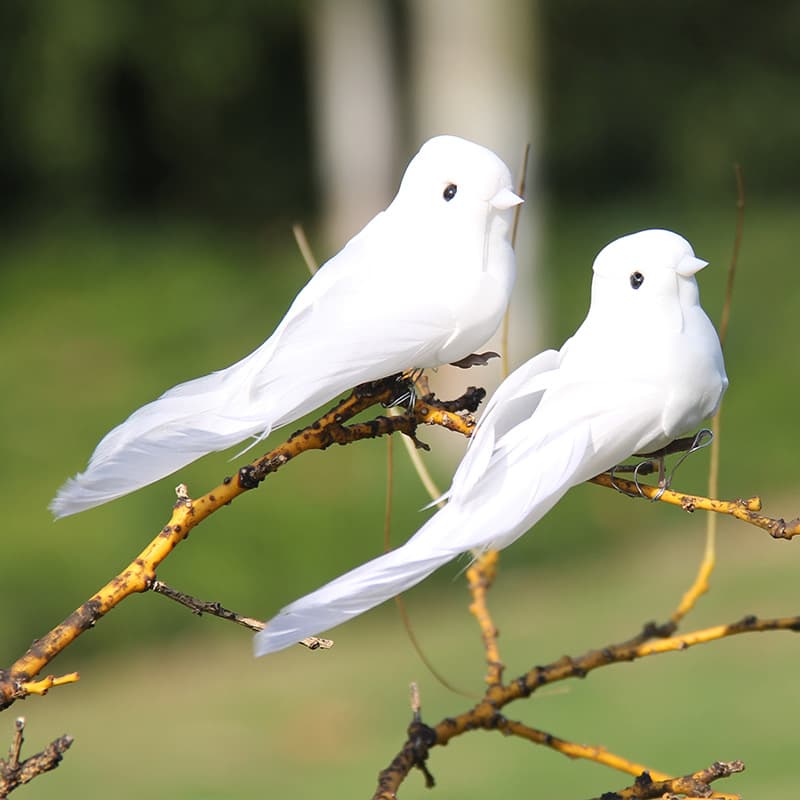 Realistic White Bird Feathers Bound Together Branches Small White Dove Decorative Birds