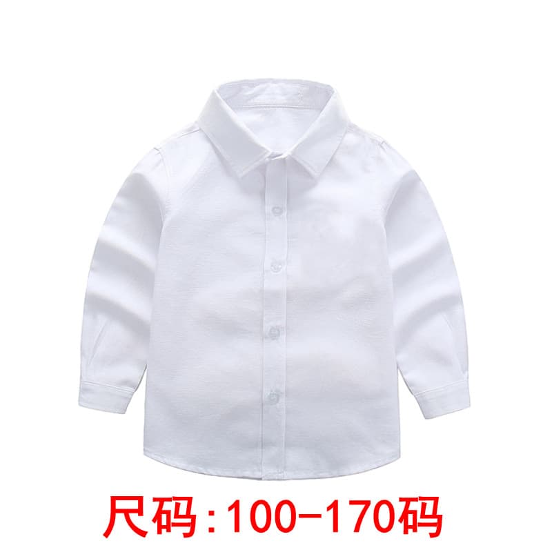 Boys Long Sleeve White Shirt Children's School Uniform Performance Costume Medium to Large Children White Dress Shirt Spring Autumn