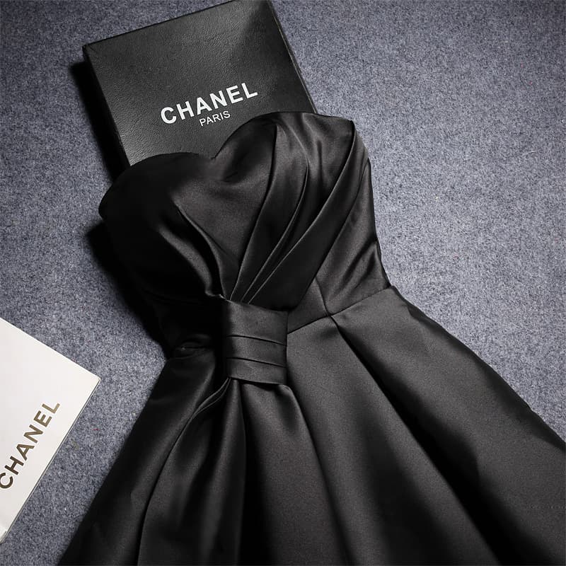 2026 New Strapless Satin Dress Hepburn Style Little Black Dress Party Wear Bridesmaid Dress Evening Dress Short