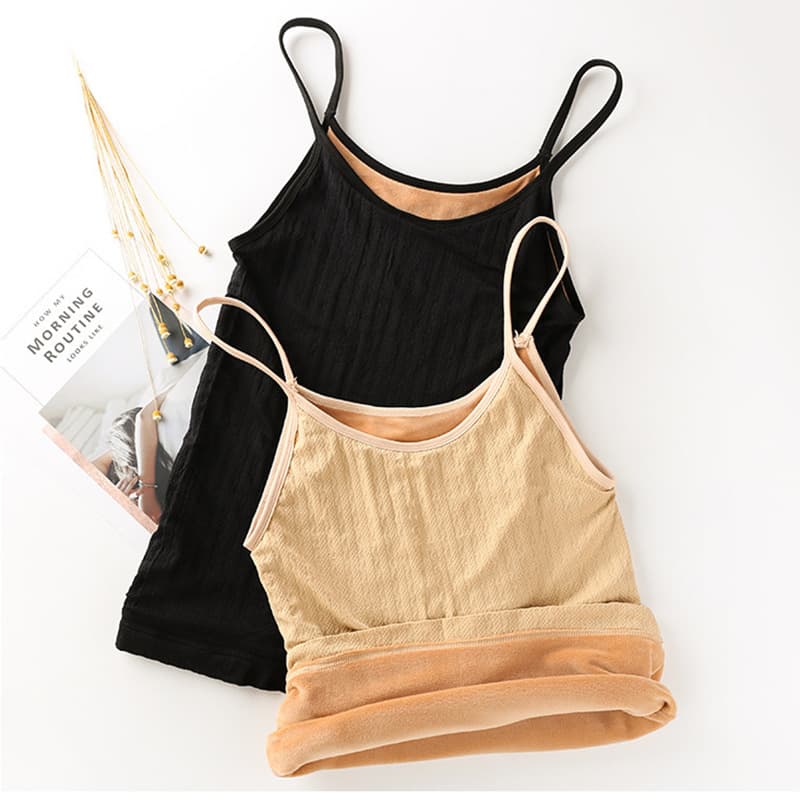 Autumn/Winter Hot Selling Cable Knit Fleece-Lined Thick Warm Camisole, Versatile U-Neck Base Layer, Slim Fit, Warm Underwear for Girls