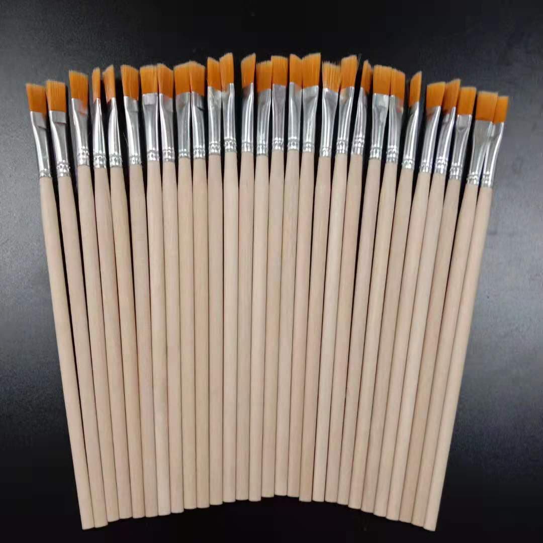Natural Wood Handle Nylon Hair Flat Brush, Digital Oil Painting Brush, Outlining Pen for Children's DIY Plaster Color Painting and Tracing