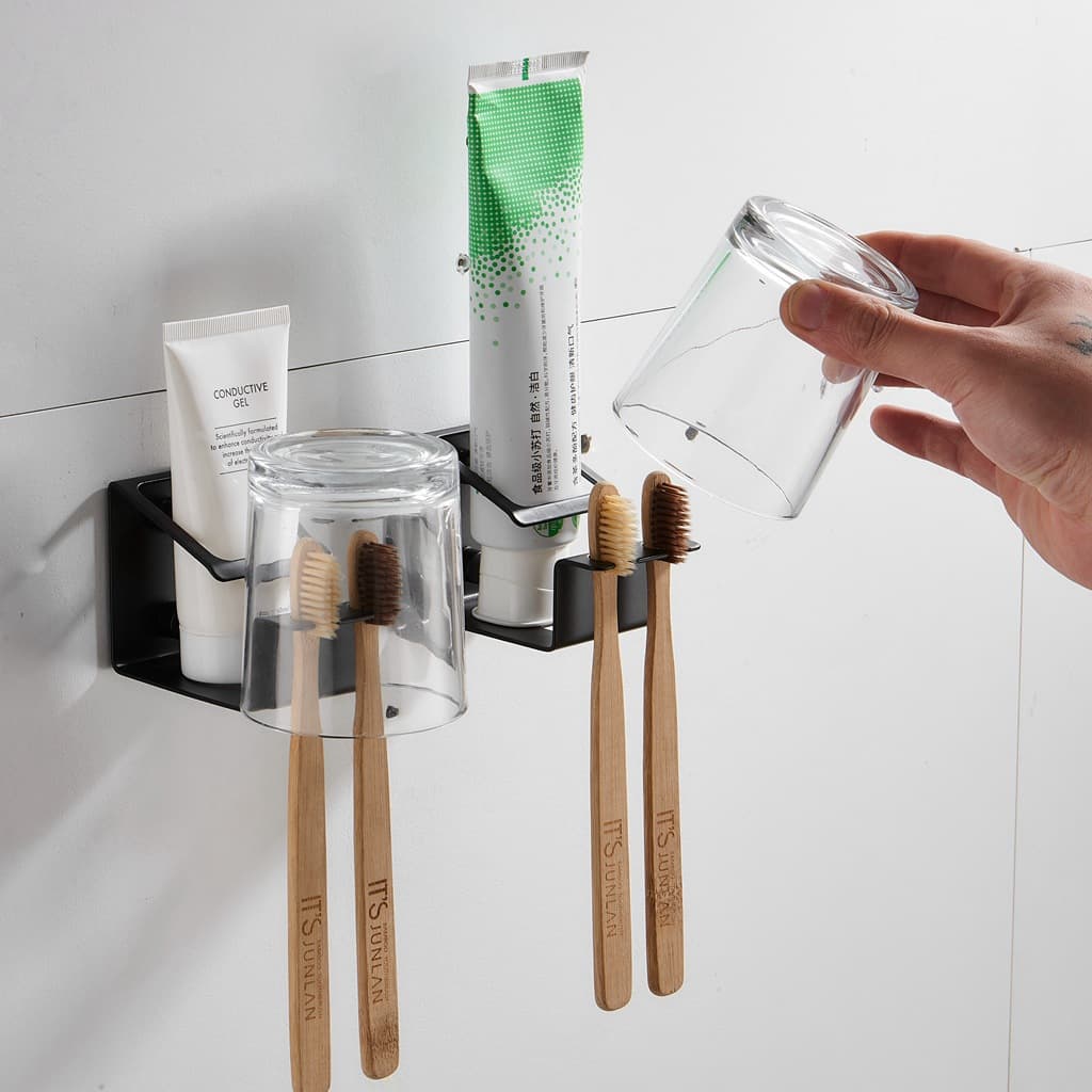 Factory Direct 304 Stainless Steel Toothbrush Holder, No-Drill Creative Toothpaste and Toothbrush Cup Stand, Bathroom Storage Organizer