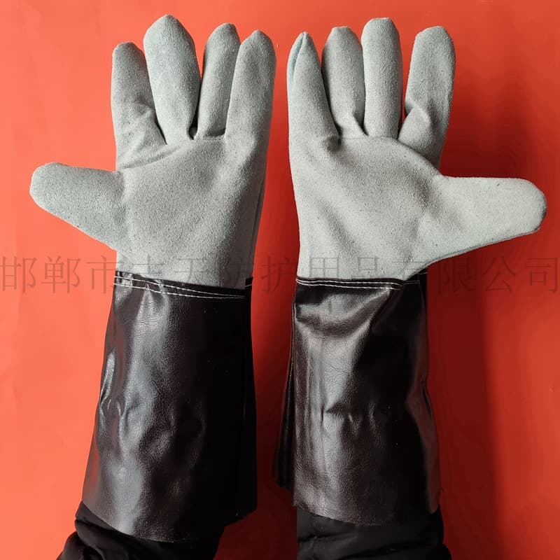Wholesale from manufacturer: welding gloves with split leather reinforcement, long cuff, suede leather fabric, labor protection supplies for welders