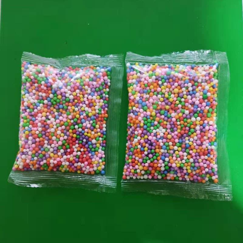 Manufacturer supplies bagged foam balls/granules in small bags, in colorful macaron shades, for DIY slime foam stress relief.