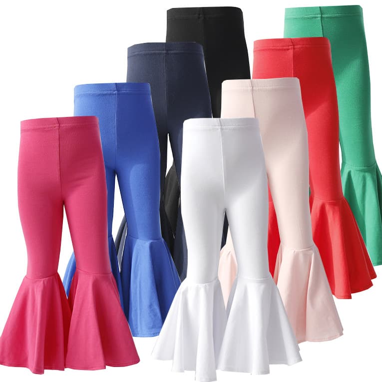 Amazon Hot Selling Children's Leggings Stretch Cotton Lace Pants Extra Wide Flared Solid Color