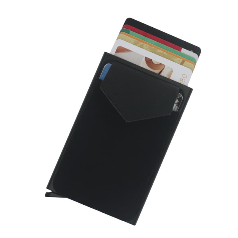 Cross-border Aluminum Card Case RFID Credit Card Holder Auto Pop-up Bank Card Box Leather Cover Card Sleeve