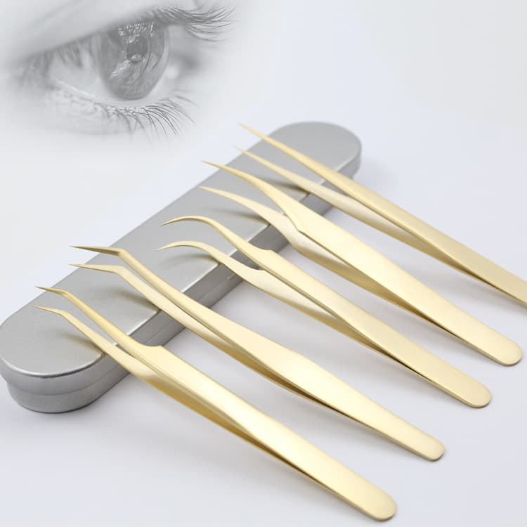 Eyelash Extension Tweezers, Lash Tweezers, Stainless Steel Eyelash Tweezers, Golden Feather Clip Eyelash Extension Tweezers