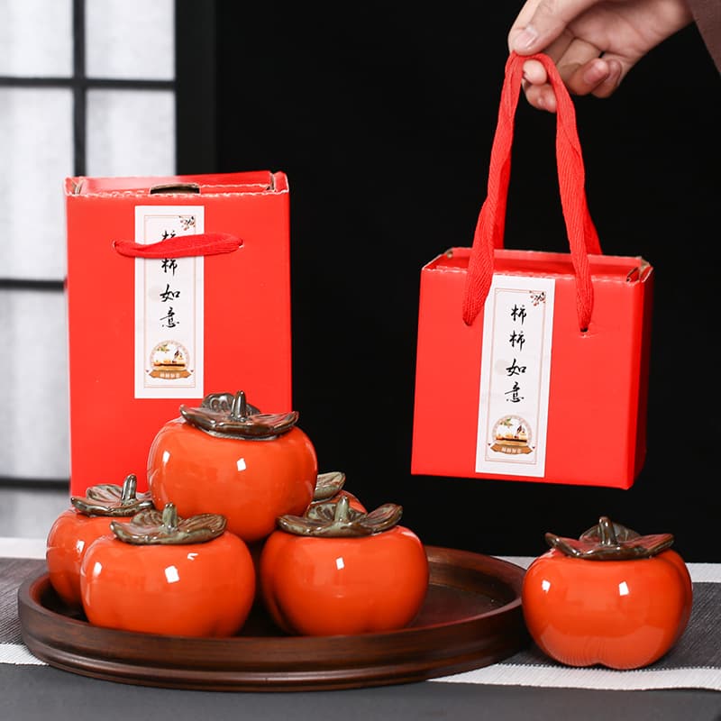 Persimmon wedding candy jars with "Everything Goes Well" design, sealed tea canisters, small with logo options.