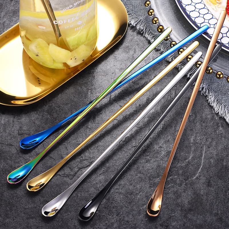 304 Stainless Steel Stirring Spoon Long Handle Coffee Spoon Dessert Spoon Creative Ice Spoon Honey Spoon Milk Tea Mixing Bar Spoon