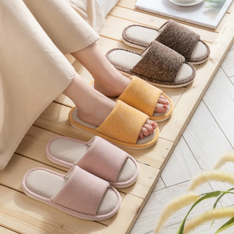Cotton-Linen Slippers for Women Summer Home Use, Linen Indoor House Couples Non-Slip Four-Season Spring and Autumn Men's Floor Slippers
