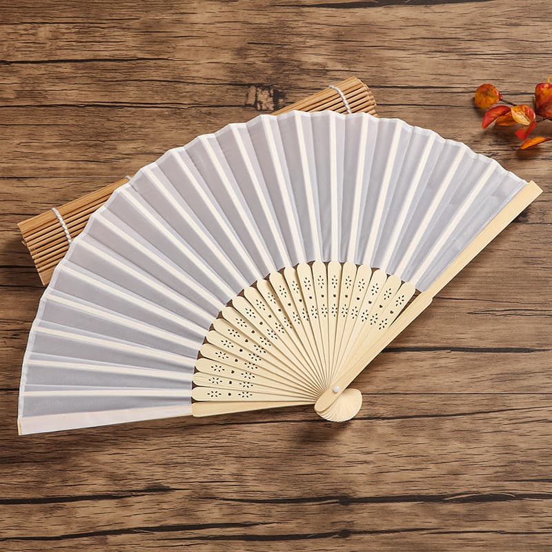 7-inch white silk fan, white cloth fan, plain wedding folding fan, bamboo fan, DIY creation, blank printed advertisement.
