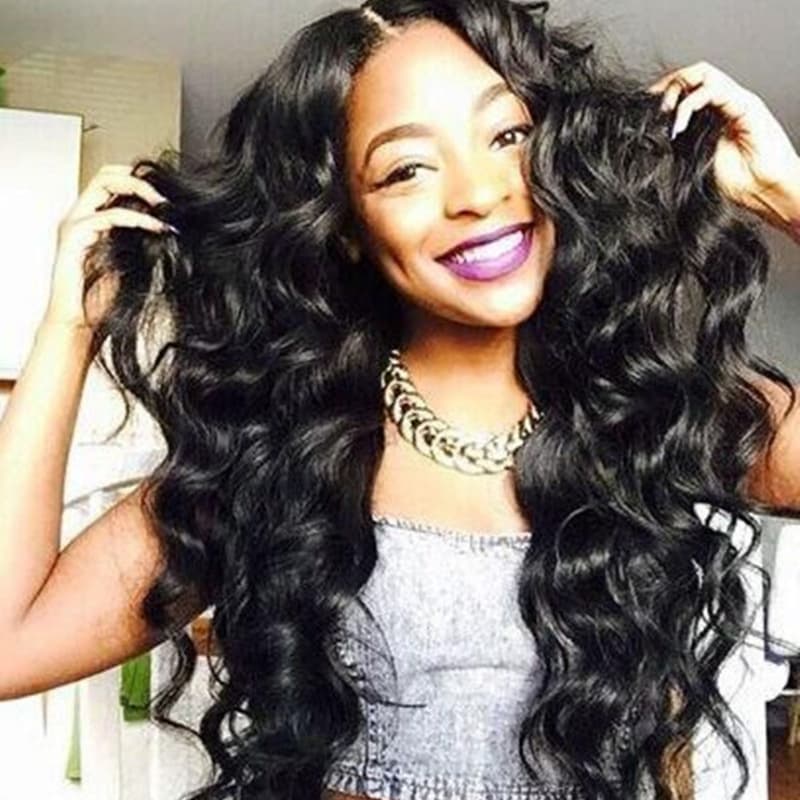 African Fashion Middle Part Long Curl Wig Women's Synthetic Hair Head Cover Stylish Heat Silk Hair Extensions for All Skin Colors