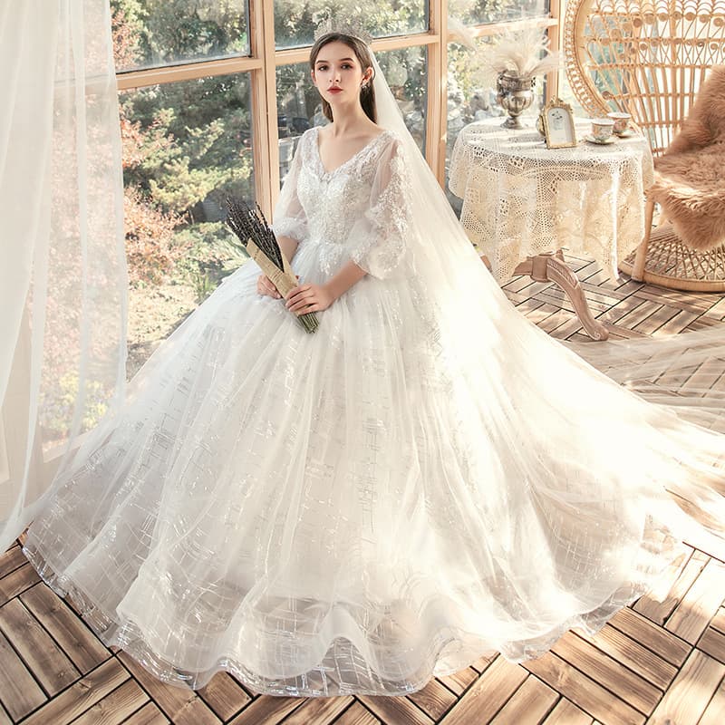 Main Wedding Dress Women 2025 New Bride Maternity Fall Winter Conceal Belly Plus Size Long Sleeve Dream Forest Light Floor-Length Diamond Beads