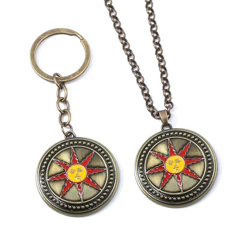 Dark Souls 3 Sun Knight Solaire Cartoon Oil Drop Metal Keychain Necklace Game Weekend Gear Key Management Office Cultural Education