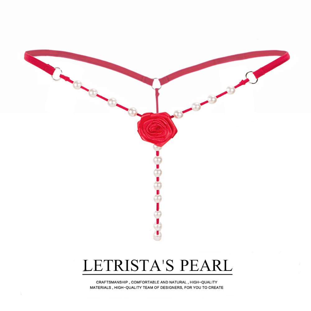 Sexy Lingerie Rose Pearl Massage Thong Panties for Women Valentine's Day G-String