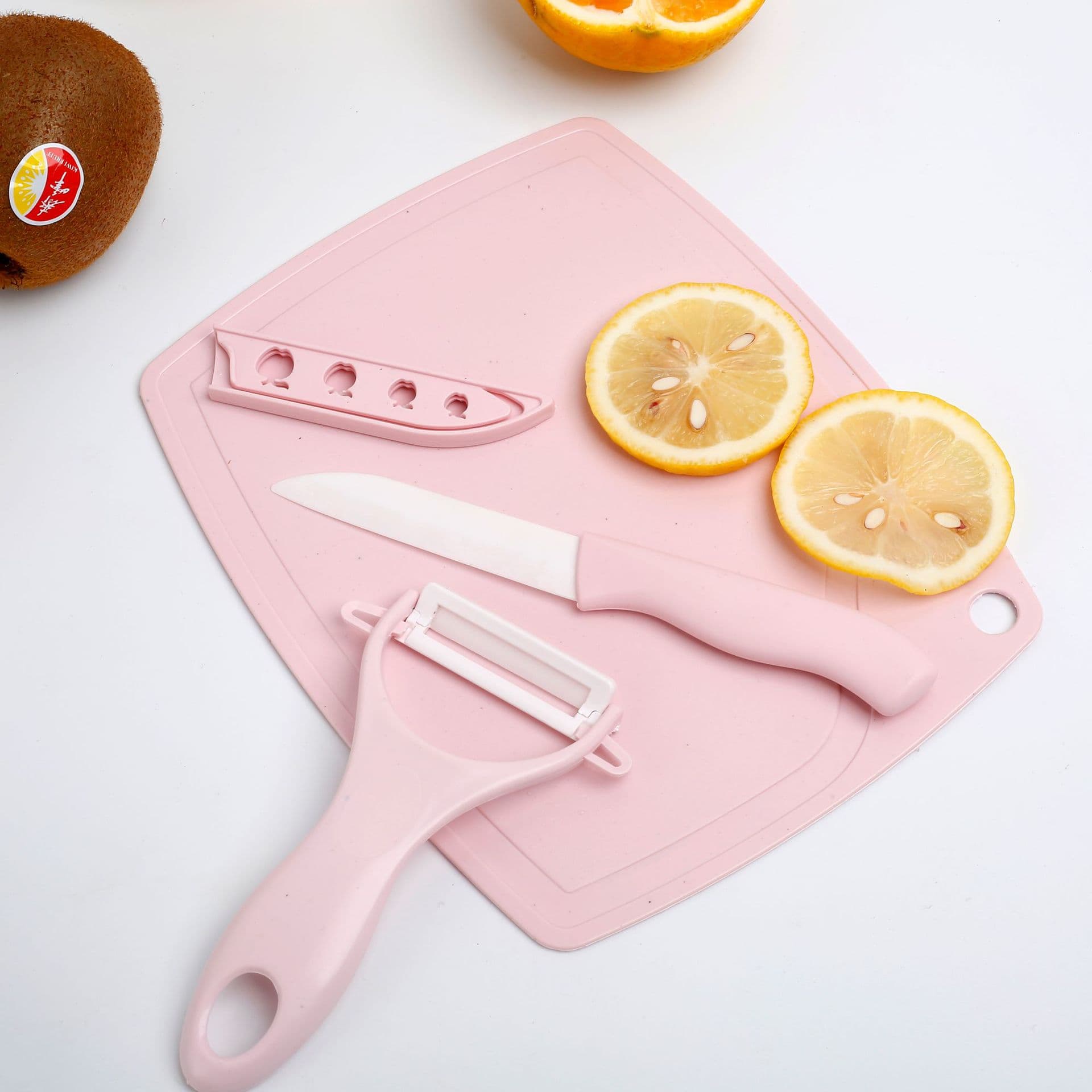 Ceramic Fruit Knife Three-Piece Set with Cutting Board and Peeler, Mini Chopping Board for Home and Office, Peeling Knife and Small Knife