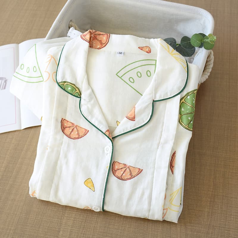 Lemon Gauze Maternity Pajamas Spring Autumn Full Cotton Postpartum Nursing Sleepwear Women Loose Pajamas