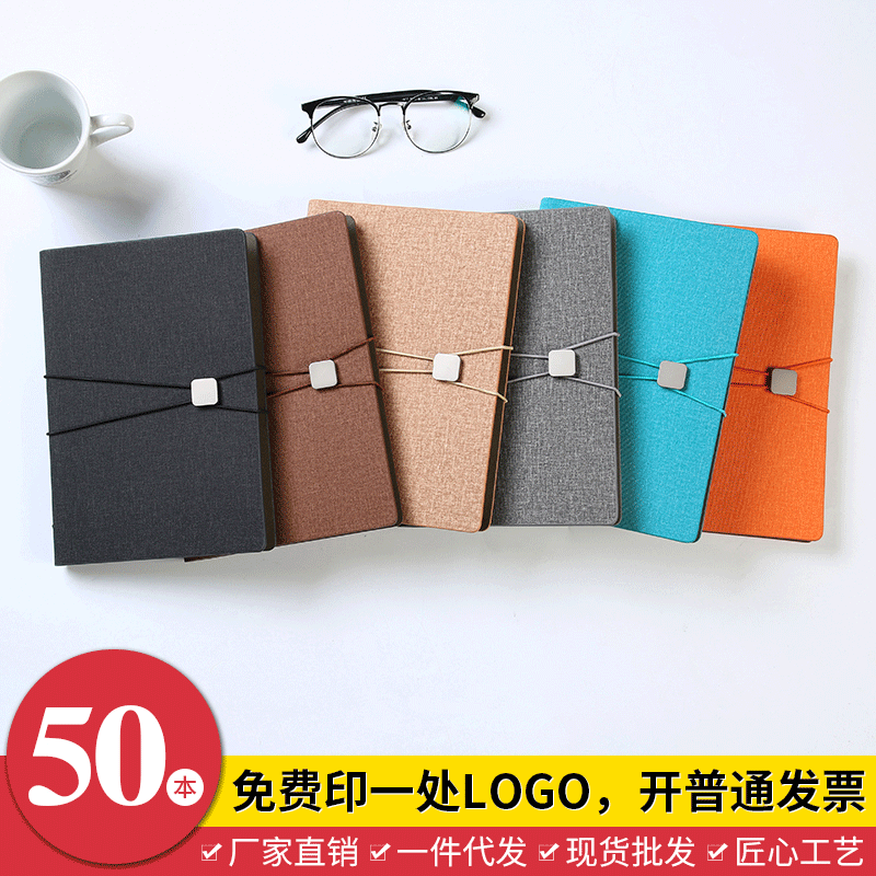 Business metal buckle leather cover with printable logo notepad diary A5 strap diary creative notebook