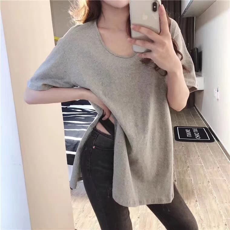 Women's Pure Color Short Sleeve T-shirt Summer Medium Length Loose Round Neck Top Fresh Sweet Style Polypropylene Fabric