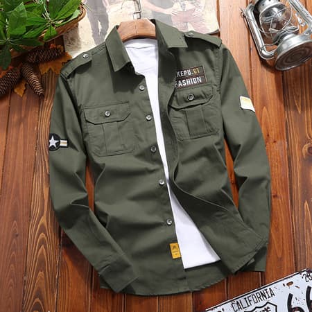 Long-sleeved shirt jacket for men and teenagers versatile casual cotton shirt trendy slim outdoor workwear large size new style