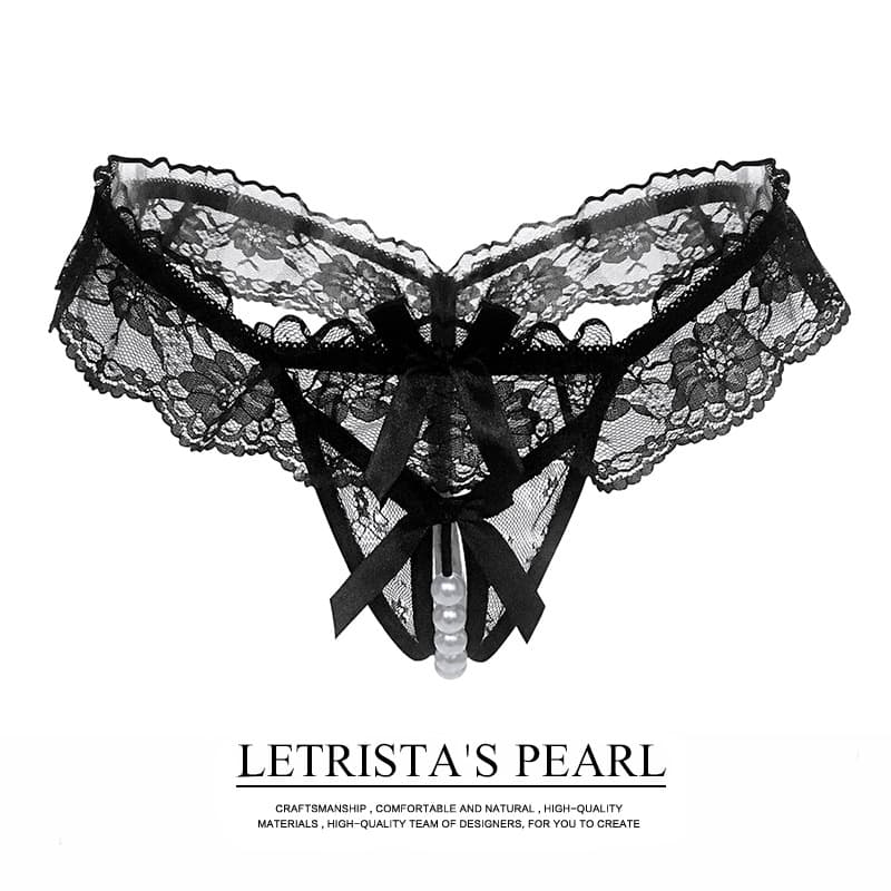 Women's Non-Slip Low-Rise Pearl Massage Lace Thong G-String, Sexy Seductive T-Back Underwear