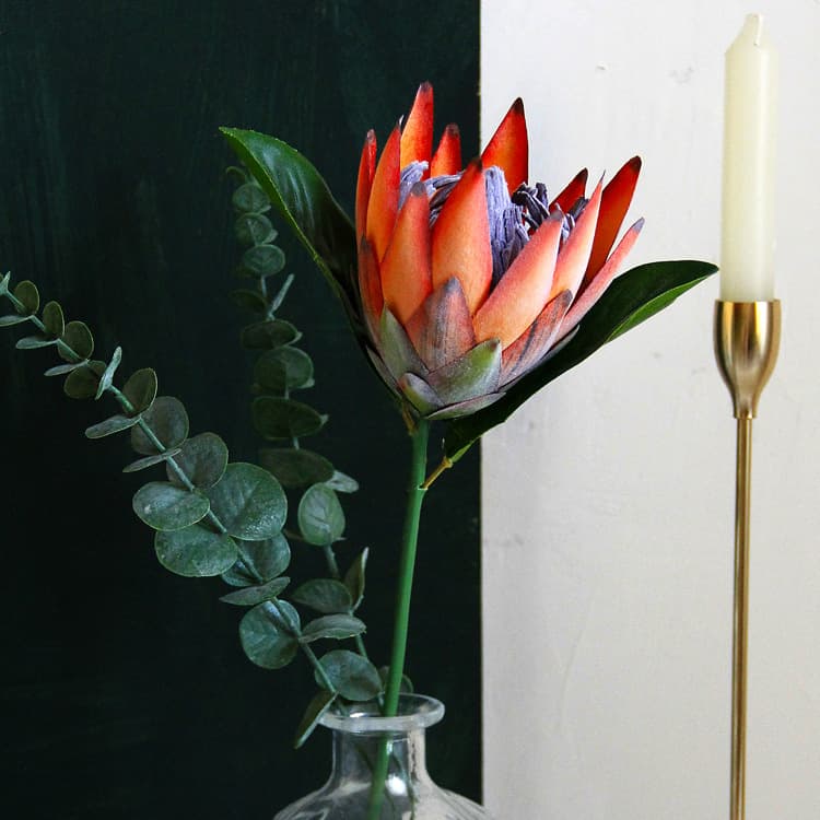 Modern Minimalist Single Stem Flocked King Protea Artificial Flower Wedding Decoration Fake Flower Arrangement Bouquet