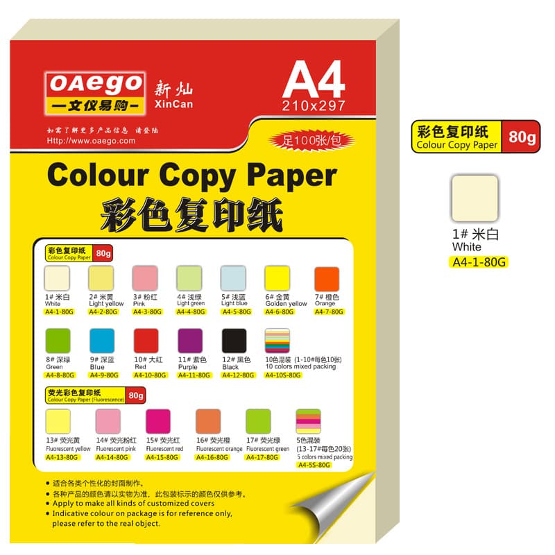 WenYi EasyBuy A4 Colored Copy Paper, Office Printing Paper 80g Copy Paper Cover Paper, 100 Sheets/Pack, Light Color