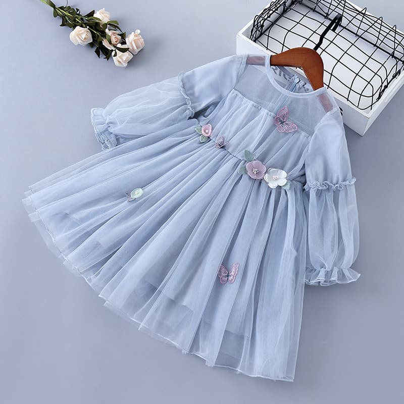 Spring Children's Mesh Dress Princess Long Sleeve Tulle Skirt Girl Fairy Elegant Puffy Dress Export