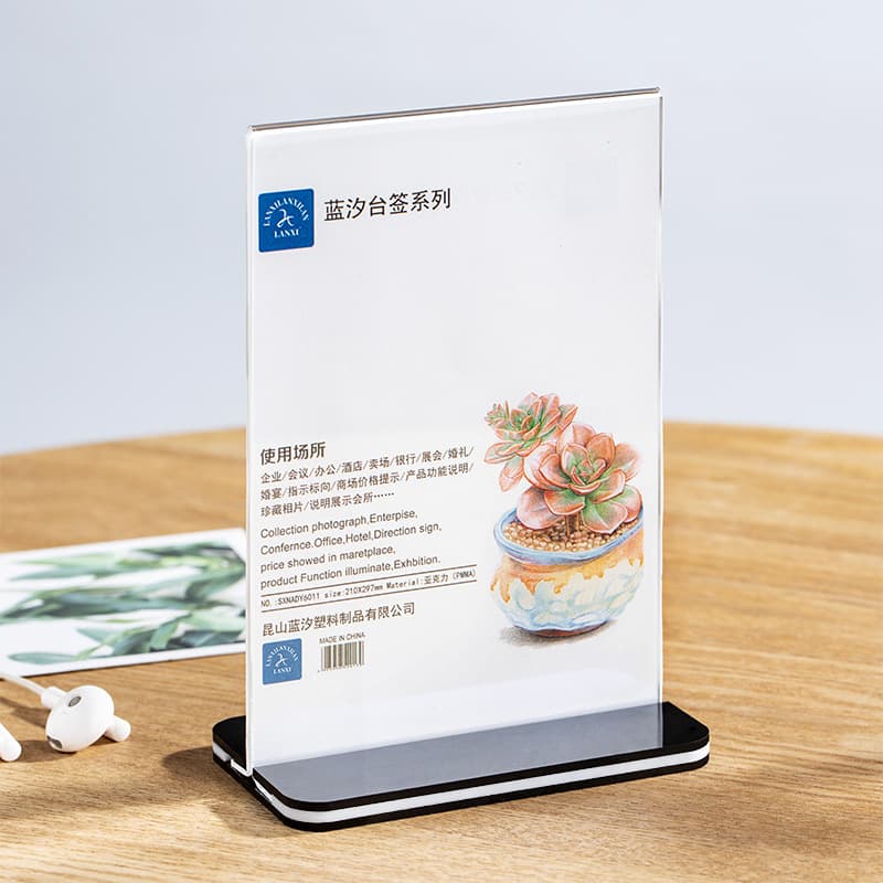 A4 Black Base Acrylic Desk Card with Pull-out A5 Menu Price Advertising Sign and Conference Stand