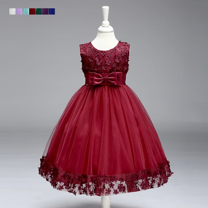 2026 Children's Formal Dress Girl Butterfly Bow Princess Dress Sequined Flower Girl Wedding Dress Factory Direct Bulk Older Kids Size