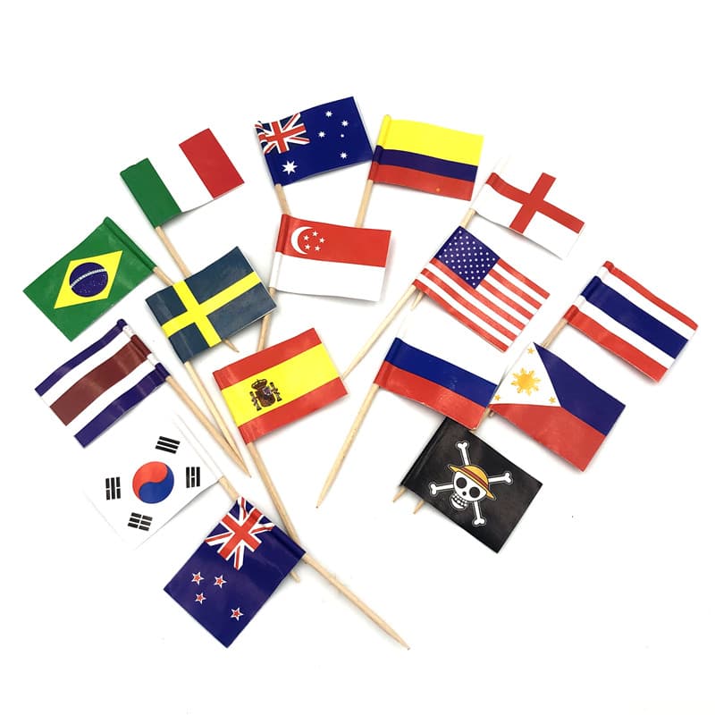 Paper International Flag Toothpicks, Disposable Fruit Sticks, Cake, Cocktail, Decoration, Multi-Flag Flower Sticks, Wine Sticks Wholesale