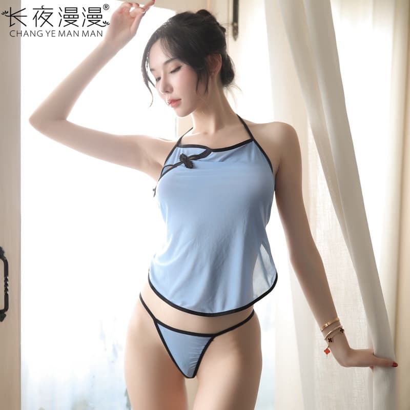Long Night New Lingerie Republic Cheongsam Uniform Women's Sexy Lingerie See-through Sleep Dress Drop Shipping