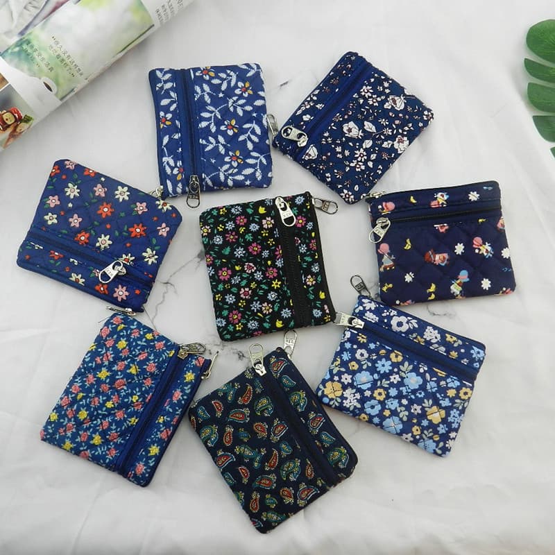 Korean style coin purse women's fabric hand-held small cloth wallet mini cotton and linen fabric card holder small fresh canvas small hand bag