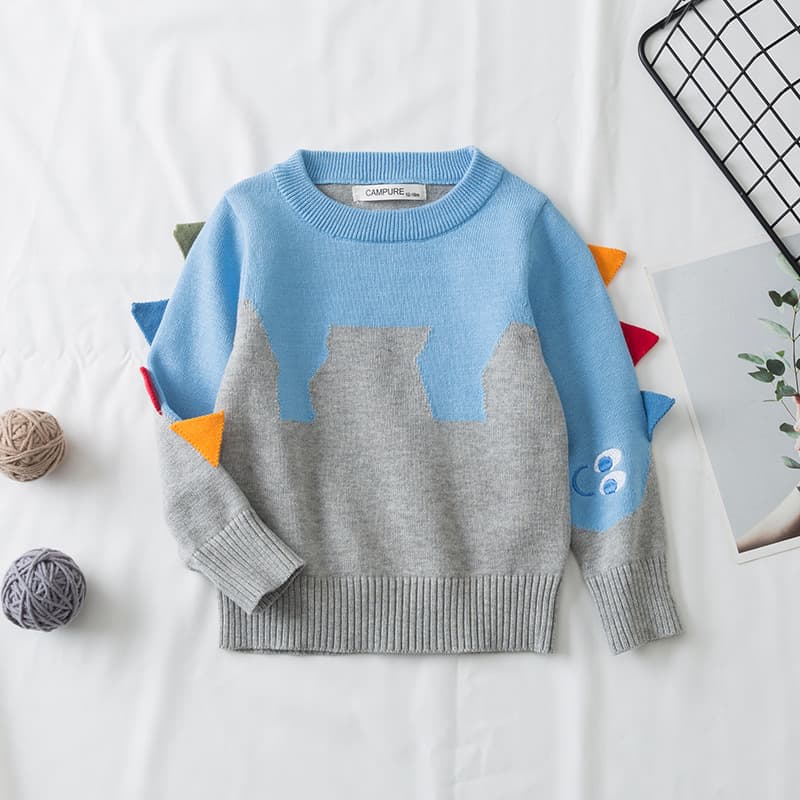 Children's Sweater 2022 New Knitted Jacquard Embroidery Pullover Dinosaur Kids Sweater Spring and Autumn Style