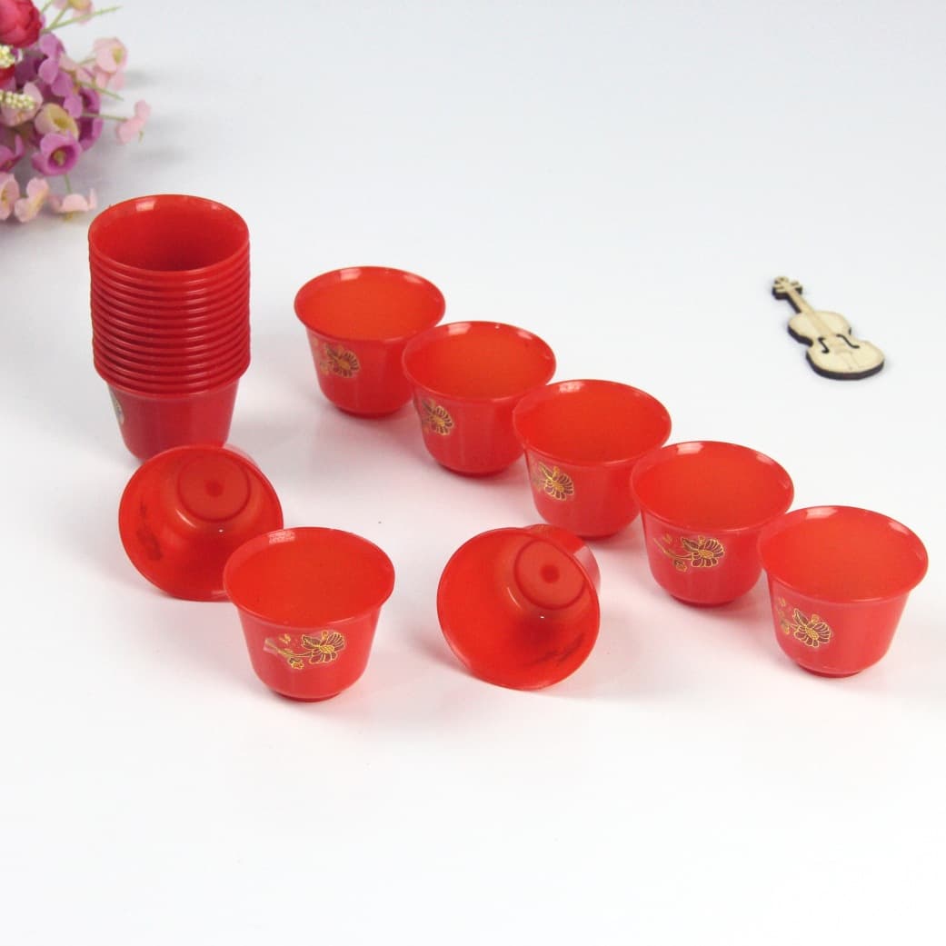 Red Plastic Small Cup Wine Cup Wine Cup Festive Sacrificial Supplies Small Cup Hand Wine Wedding Supplies