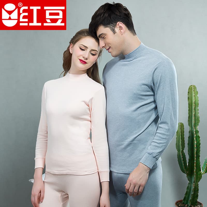 Red Bean Women's Mid-High Neck Cotton Thermal Underwear Set 100% Cotton Long Johns Factory Direct D3253