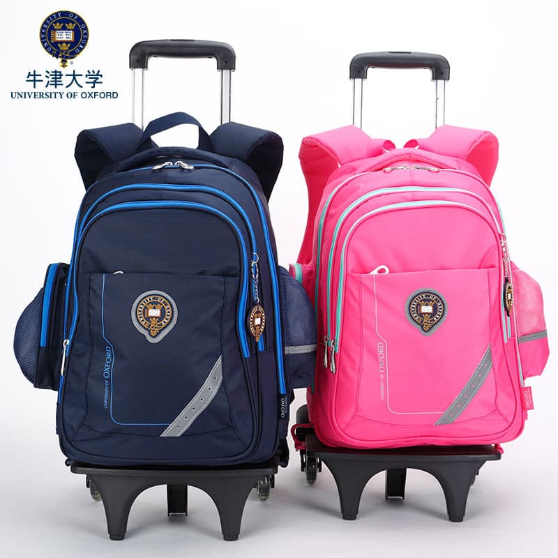 Oxford University Kids Large Capacity Trolley Backpack for Girls, Primary School Grades 1-3-5-6, Three-Wheel Climbing Stairs