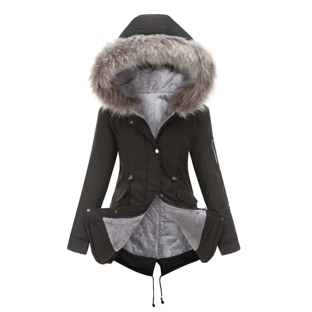 Cross-Border European Size Parka Cotton Coat Mid-Length Hooded Winter Warm Fleece-Lined Coat Padded Jacket 2023