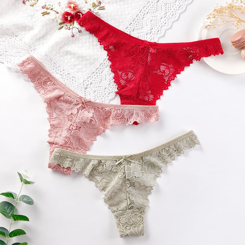 Women's Lace Thong Underwear, Breathable Low-Rise Sexy T-Back, Comfortable Cotton Gusset, Pure Desire Style for Export