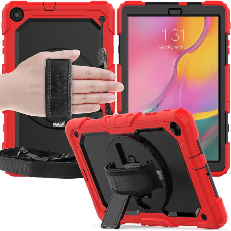 For Samsung TabA 10.1 T510 Contrast Silicone PC Rotating Tablet Case T515 Handheld Strap Case