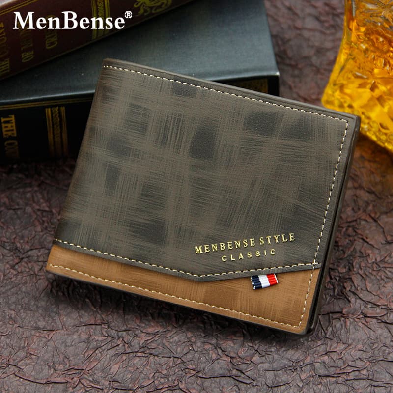 MenBense's new gold-stamped hinged men's wallet, short style, frosted finish, multi-card slots, large capacity.
