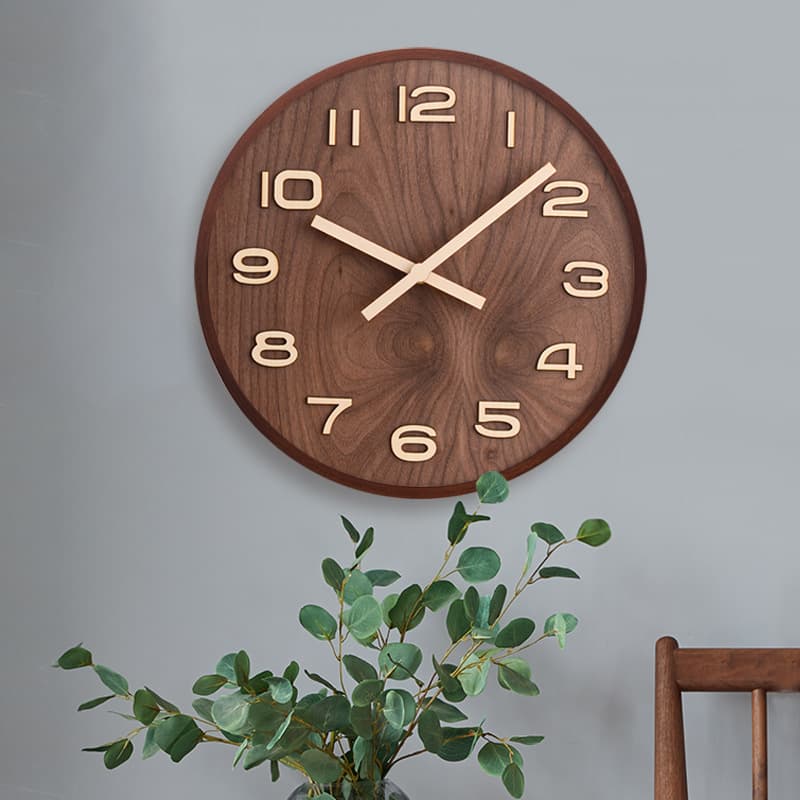 Simple Chinese Wall Clock Wooden Modern Home Living Room Decoration Chinese Style Round Quartz Clock Nordic Style Clock