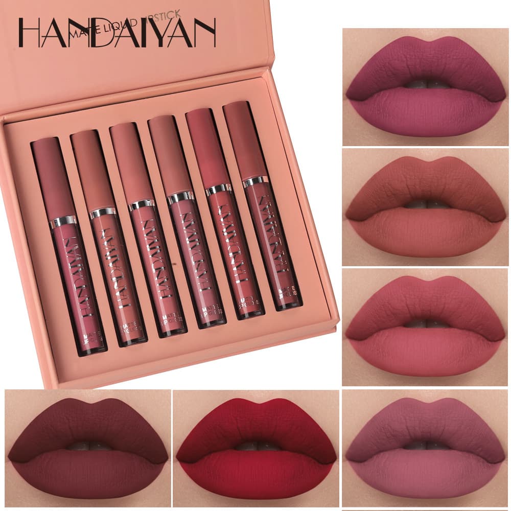 Cross-border Matte Lip Gloss Lipstick Set Waterproof Non-stick Cup Handaiyan Makeup 6PCS Lip Gloss Lipstick Set